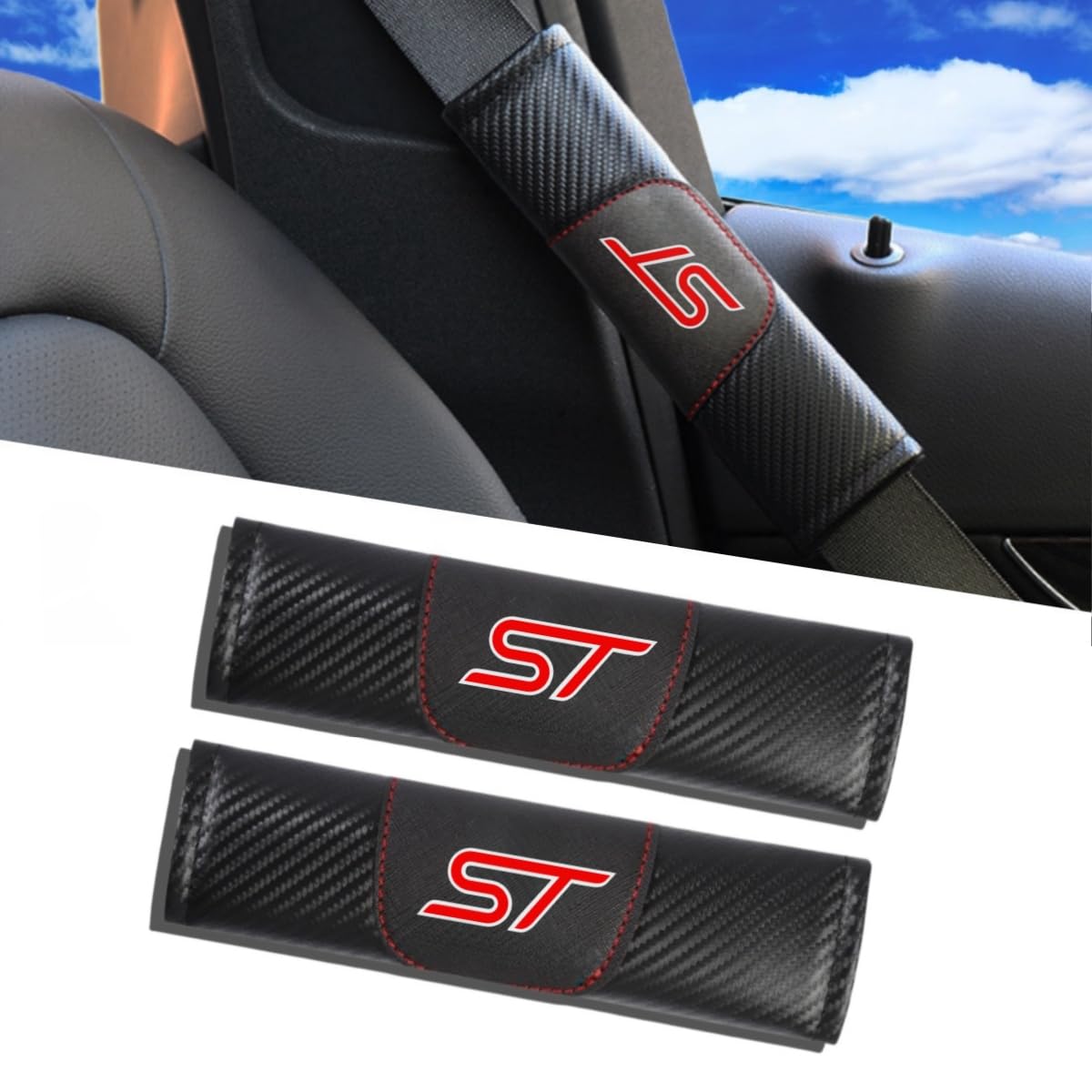 2Pcs Carbon Fiber Car Seat Belt Cover Pad - Soft & Comfortable Shoulder Protector for Ford Focus, Fiesta, Explorer, Edge ST - Universal Fit for Cars, SUVs, Trucks - Perfect for Long Drives & Daily Commutes