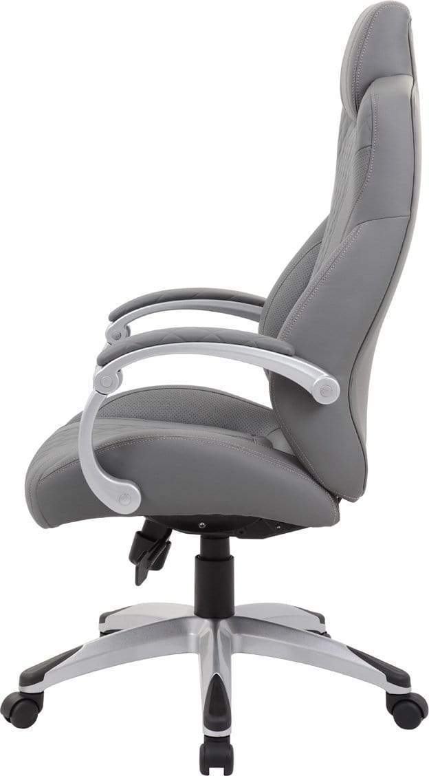 Premium Boss Executive Hinged Arm Chair - Black Leather Office Chair [B8871 BK] for Home Office, Conference Room & Executive Suites