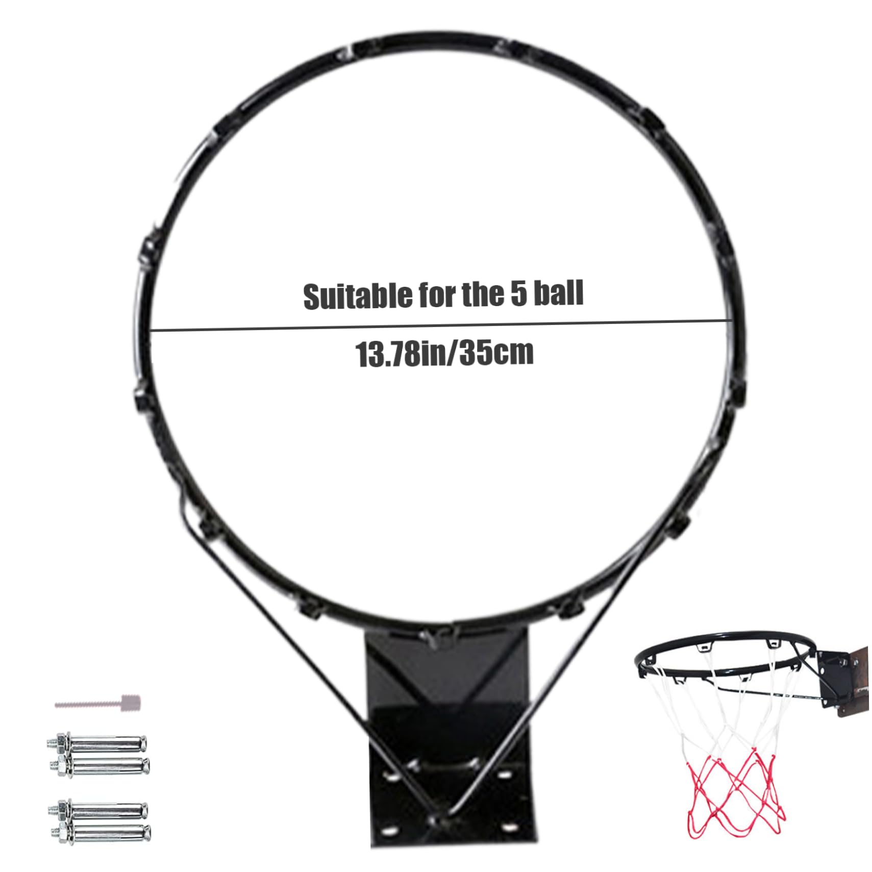 14 Inch Adjustable Height Wall Mounted Basketball Hoop - Shockproof Spring Basketball Rim for Kids & Adults - Perfect for Indoor & Outdoor Play, Driveway, Backyard, Gym & School Basketball Training