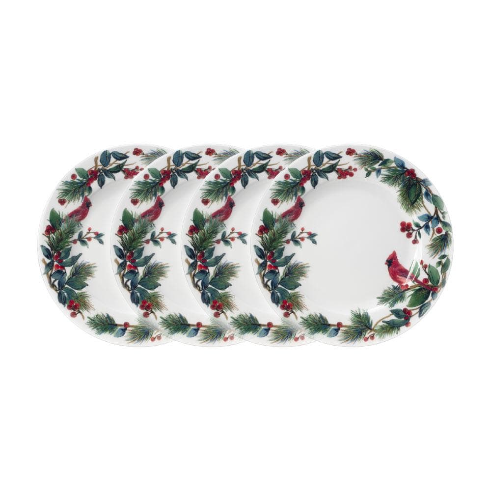 Winter Cardinal 4-Piece Salad Plate Set - Elegant Dinnerware for Holiday Gatherings & Seasonal Decor