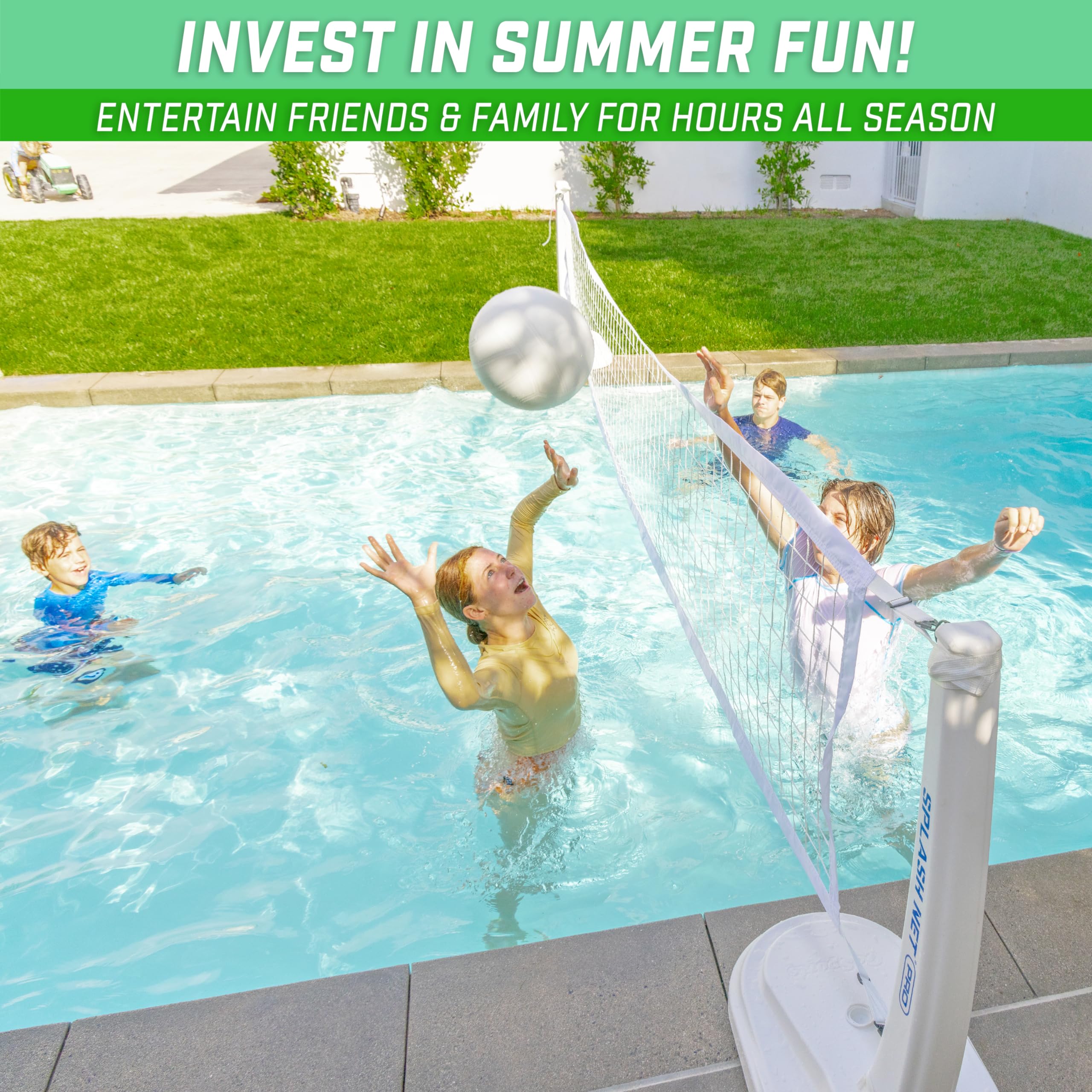 GoSports Splash Net PRO Pool Volleyball Set - Premium Water Volleyball Net with 2 Balls & Pump (Red/White/Blue) | Perfect for Backyard Pool Parties, Beach Games & Summer Water Activities