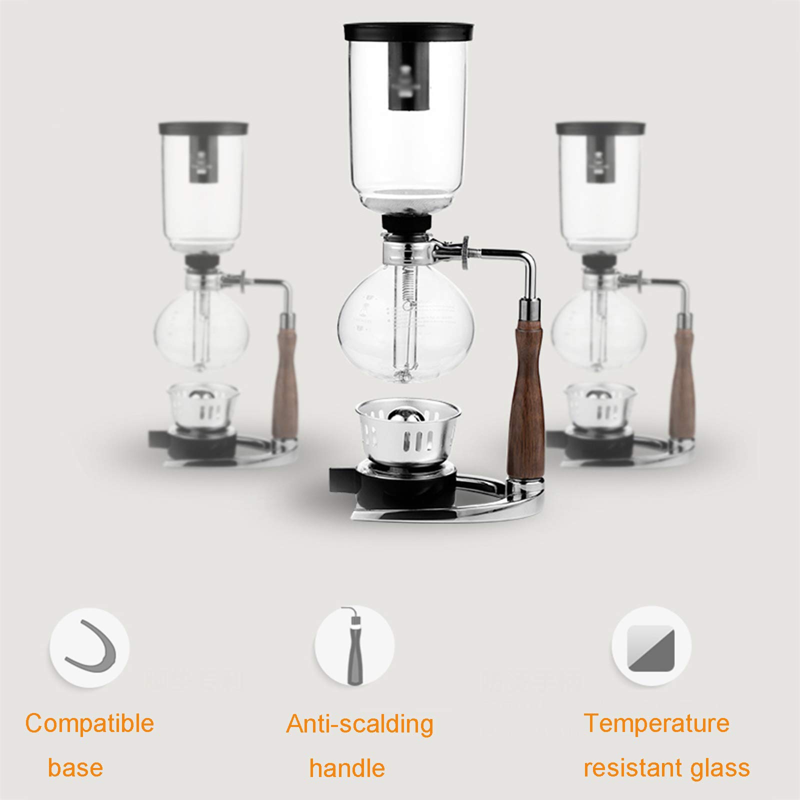 Premium Syphon Vacuum Coffee Maker - 3-5 Cup Handcrafted Glass Coffee Brewer with Heat-Resistant Borosilicate Glass - Perfect for Home Brewing, Specialty Coffee Shops & Gift Giving