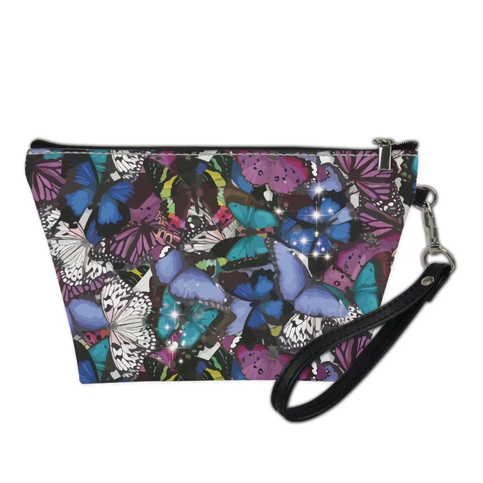 SANNOVO Butterfly Makeup Bag for Women - Pu Leather Cosmetic & Toiletry Travel Bag for Daily Use & Trips