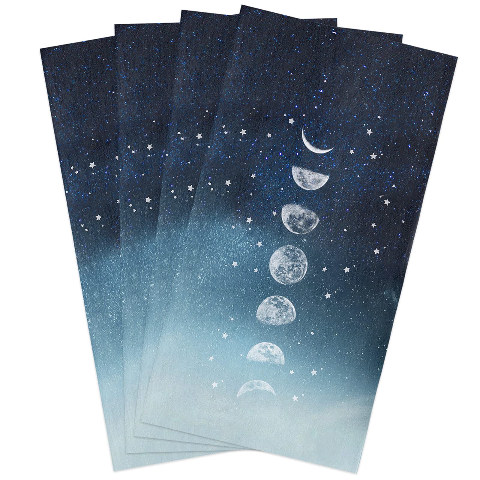 Zadaling Kitchen Towels Set of 4 - 16x28 Inch Soft Cotton Dish Cloths with Ombre Sky & Moon Star Design - Absorbent Tea Towels, Bar Towels & Hand Towels for Kitchen, Restaurant & Home Use