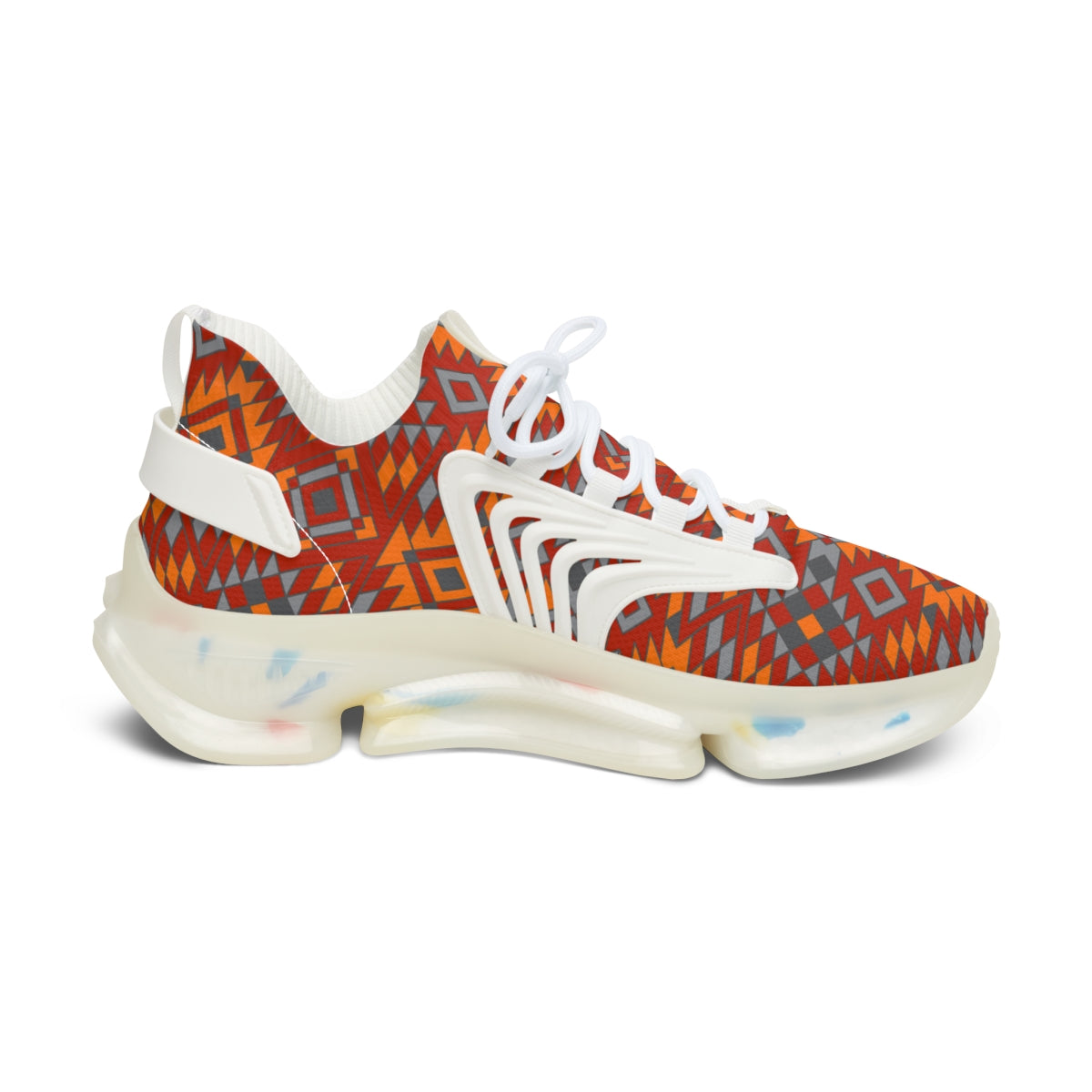 Women's Fashion Mesh Sneakers - Breathable Comfort Shoes with Southwestern Print | White or Black Sole | Perfect for Walking, Running & Casual Wear