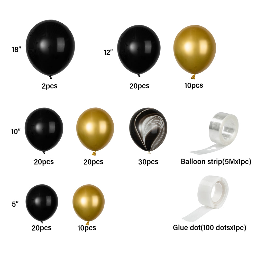 Balloonify Black and Gold Balloon Arch Garland Kit - 134 Pieces Party Decorations for Weddings, Birthdays & Baby Showers - 1 Count Box