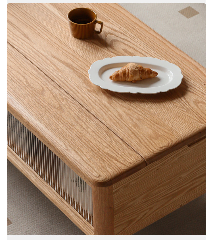 Solid Oak Wood Modern Lift-Top Coffee Table with Slate Finish - Perfect for Living Room, Home Office, and Small Spaces
