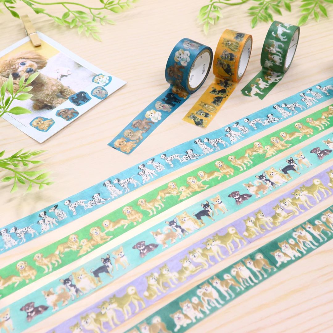 Japanese Washi Tape - Akita Inu Dog Design, Decorative Paper Tape for Scrapbooking, Journaling, Gift Wrapping & DIY Crafts (SAIEN Collection)
