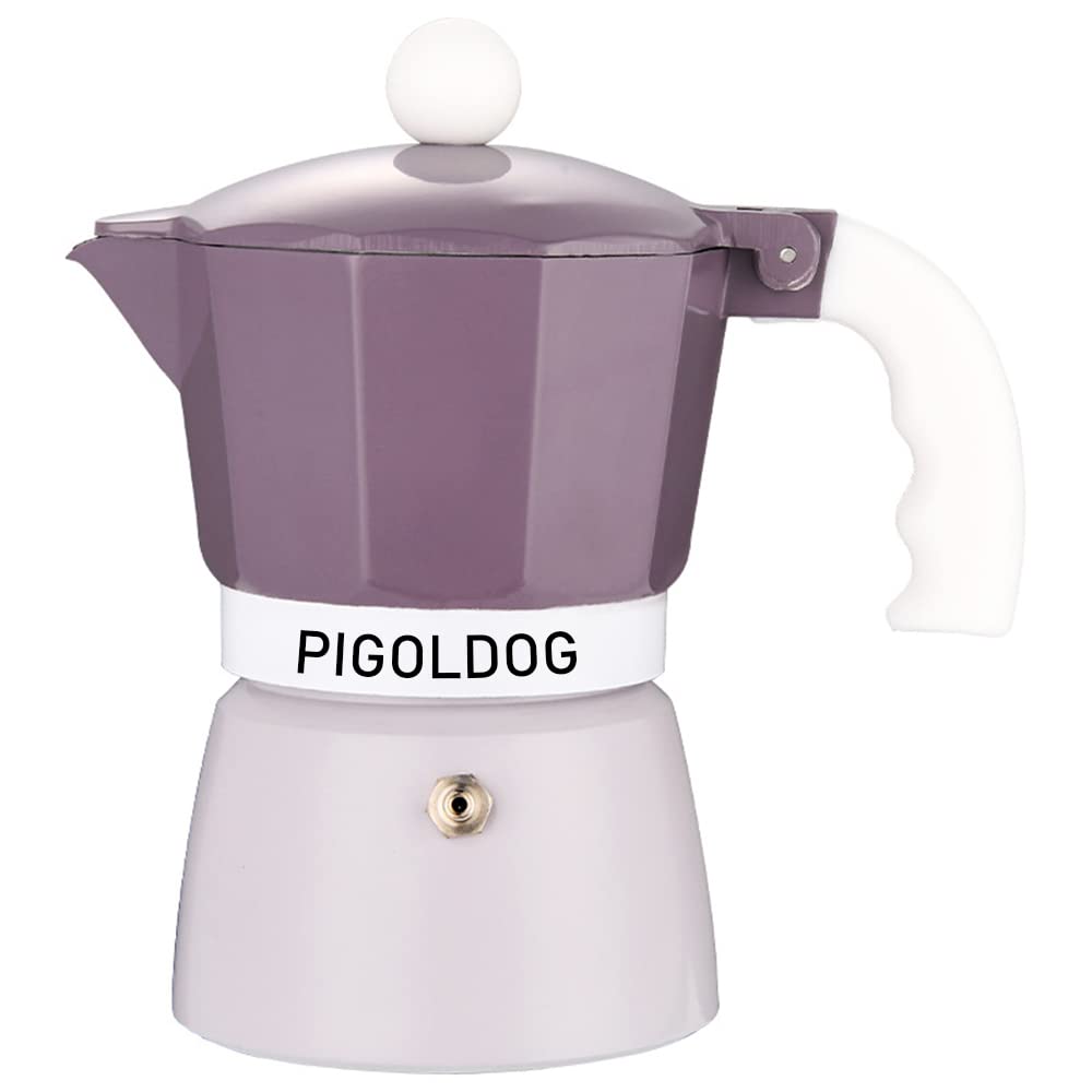 PIGOLDOG Classic Italian Stovetop Espresso Maker - 3 Cup (150ml) Moka Pot for Cuban & Greca Coffee, Octagonal Design - Perfect for Home Brewing & Gifts (Purple) | Durable & Easy to Use for Daily Coffee Lovers