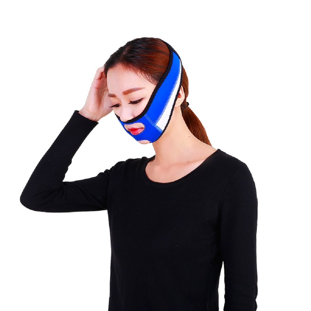 MELADY® Anti Wrinkle Jawline Lifting Belt - Lightweight & Breathable Face Slimming Mask for Double Chin Reduction & V-Shape Facial Contouring (Blue) | Perfect for Home Use, Gym Workouts & Travel