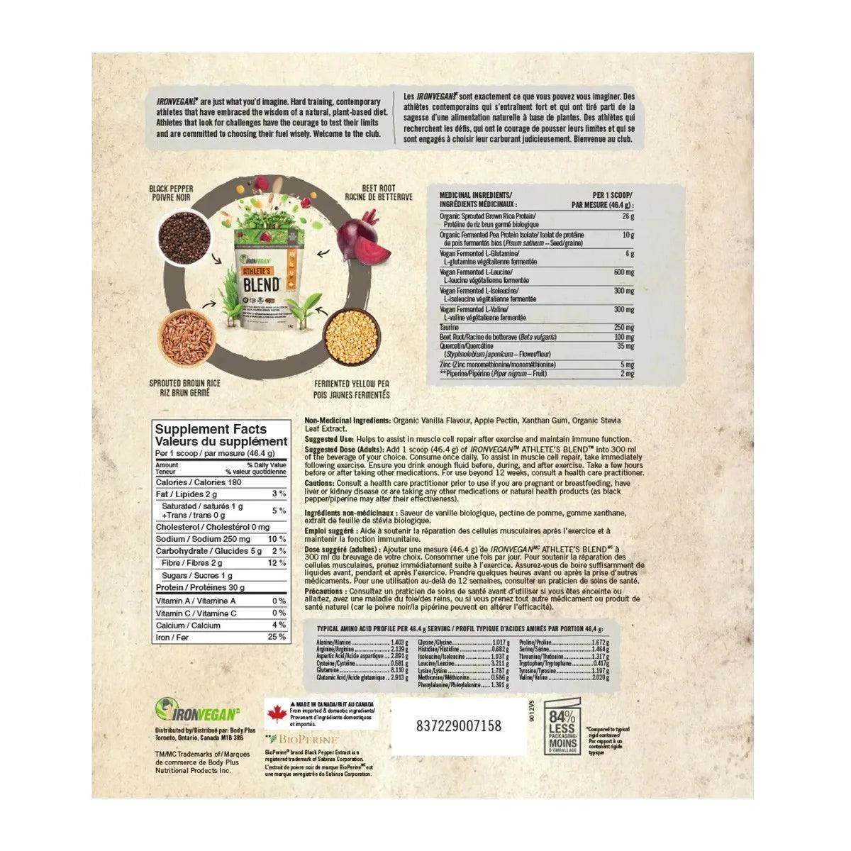 Iron Vegan Athlete's Blend Natural Vanilla Protein Powder 1kg - Plant-Based Vegan Protein for Muscle Recovery, Workout & Fitness - Perfect for Smoothies, Baking & Post-Workout Shakes