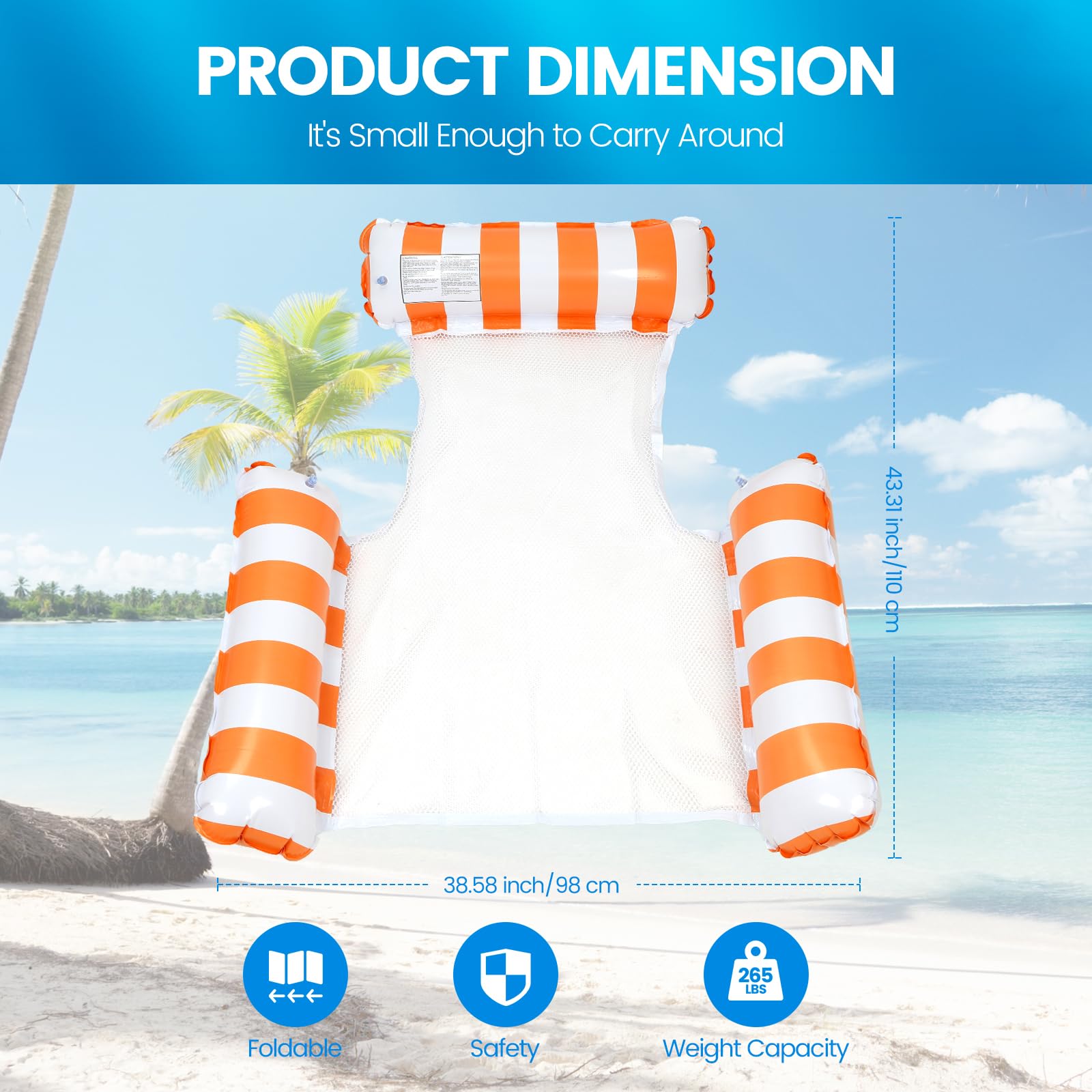 2 Pack Inflatable Pool Floats - 4-in-1 Pool Hammock with Bottom Mesh & 3 Tubes for Adults, Portable Floating Chair Bed for Travel, Swimming Pool, Hot Tub, Lake or Beach Relaxation