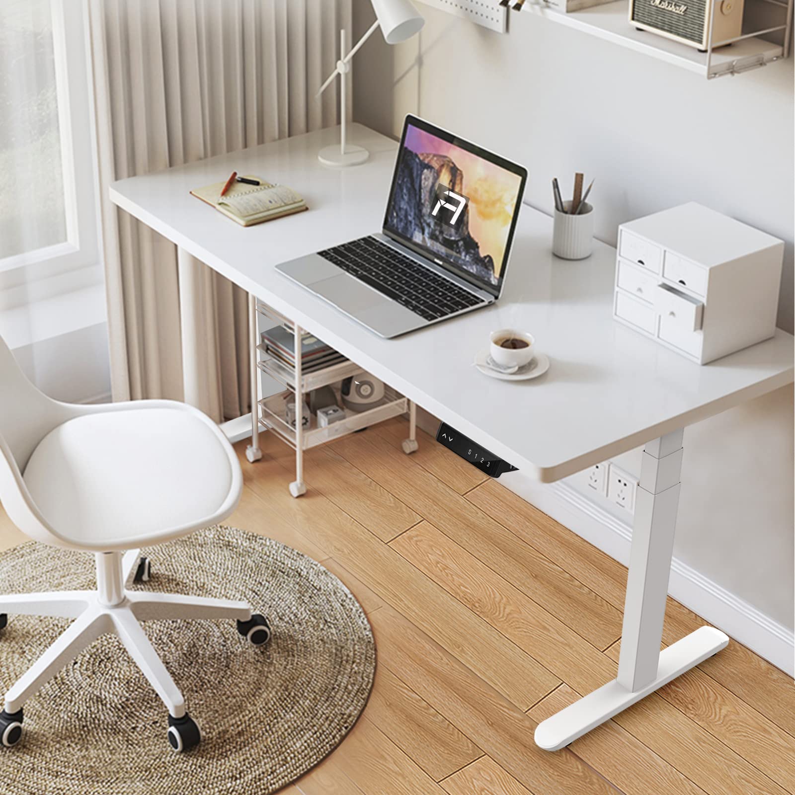 Dual Motor Electric Standing Desk Frame - Adjustable Height 27.4-45.6 Inches with LCD Touch Screen, Sit Stand Desk Base for Home & Office (White, Frame Only) - Perfect for Ergonomic Workstations and Small Spaces