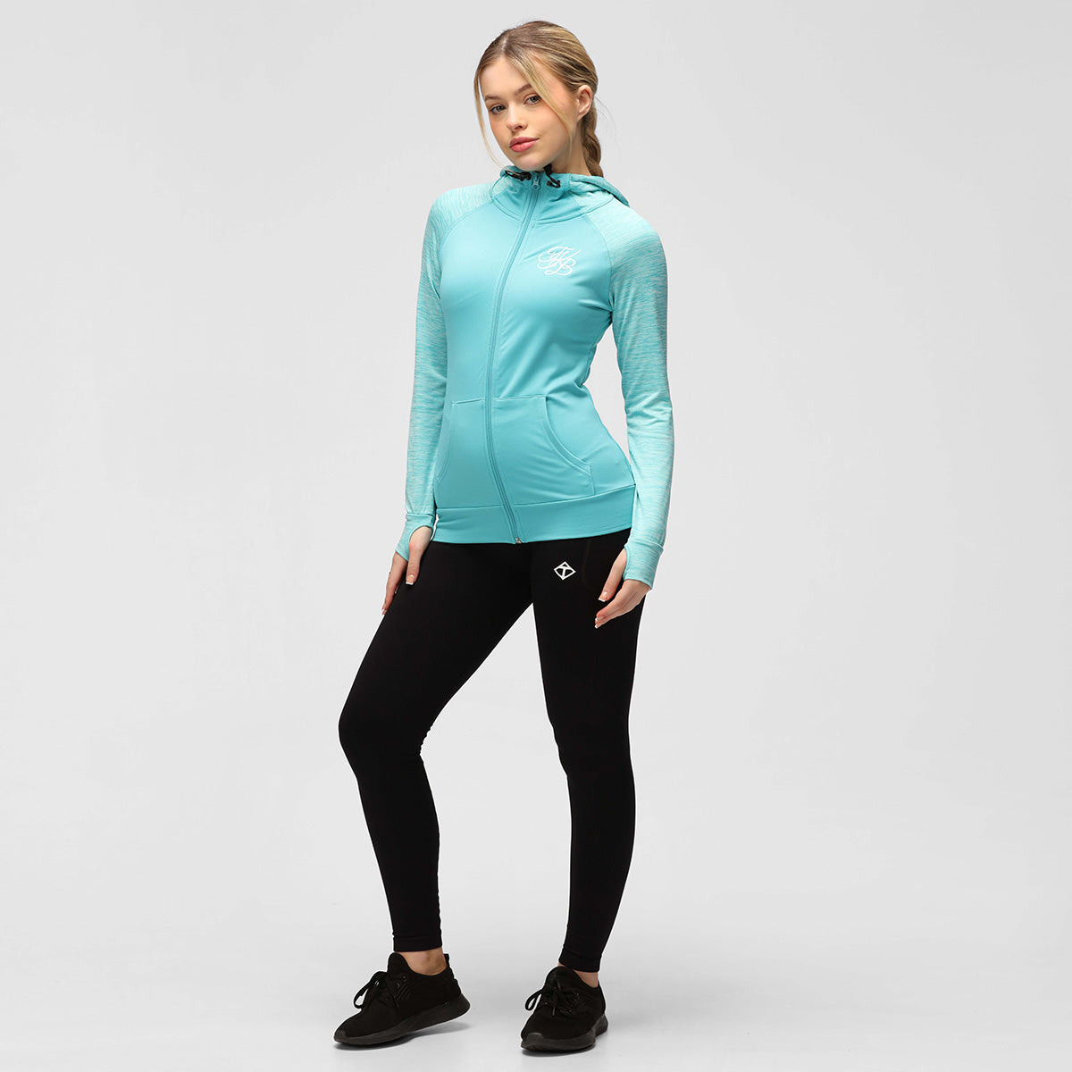 TKB Women's Turquoise Melange Zip-Up Hoodie - Cozy Casual Pullover for Fall & Winter, Perfect for Outdoor Activities and Lounge Wear