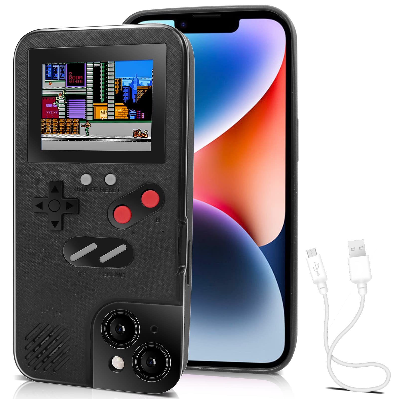 Retro Self-Powered Color Screen Gameboy Protection Case with 36 Mini Games for iPhone SE/6/6S/7/8 - Black | Perfect for Gaming Enthusiasts & Nostalgic Play