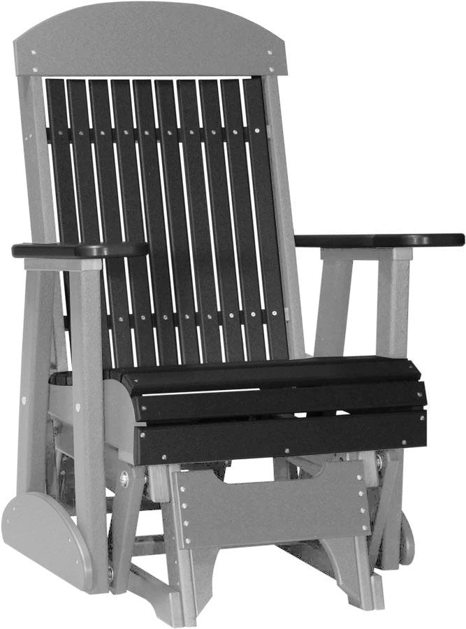 LuxCraft Black 2-Foot Classic Highback Recycled Plastic Glider Chair with Cup Holder - Perfect for Patio, Garden, and Outdoor Relaxation
