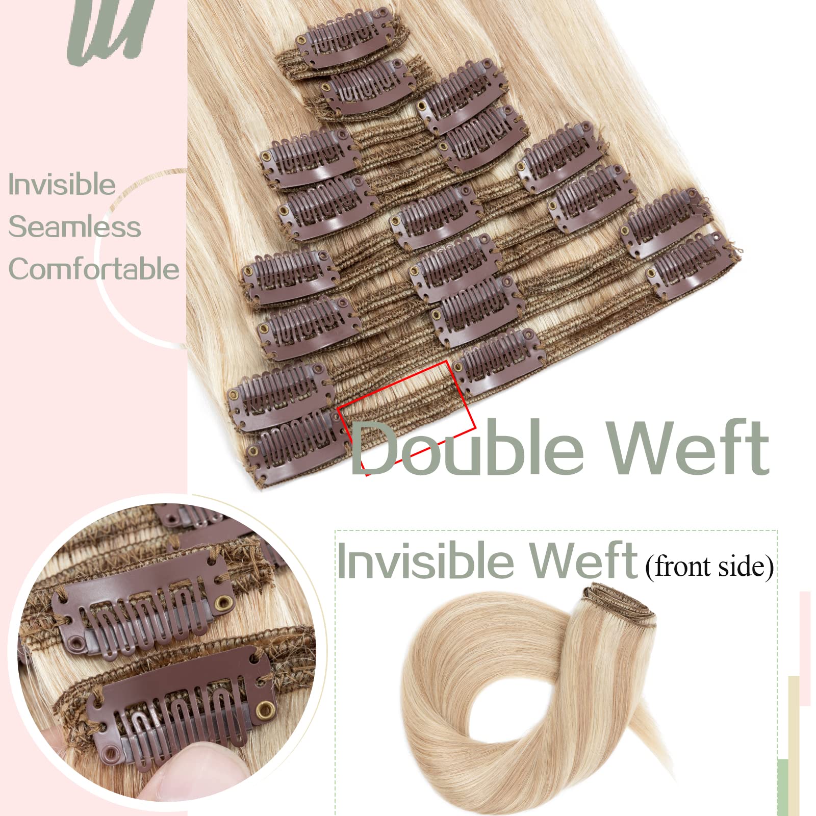 S-noilite 100% Remy Human Hair Clip-in Extensions – Balayage Double Weft, 8 Pieces 18 Clips (24 Inch, 170g, Ash Blonde/Bleach Blonde #18/613) – Thick & Silky Straight Hair for Volume & Styling – Perfect for Parties, Weddings & Everyday Glam