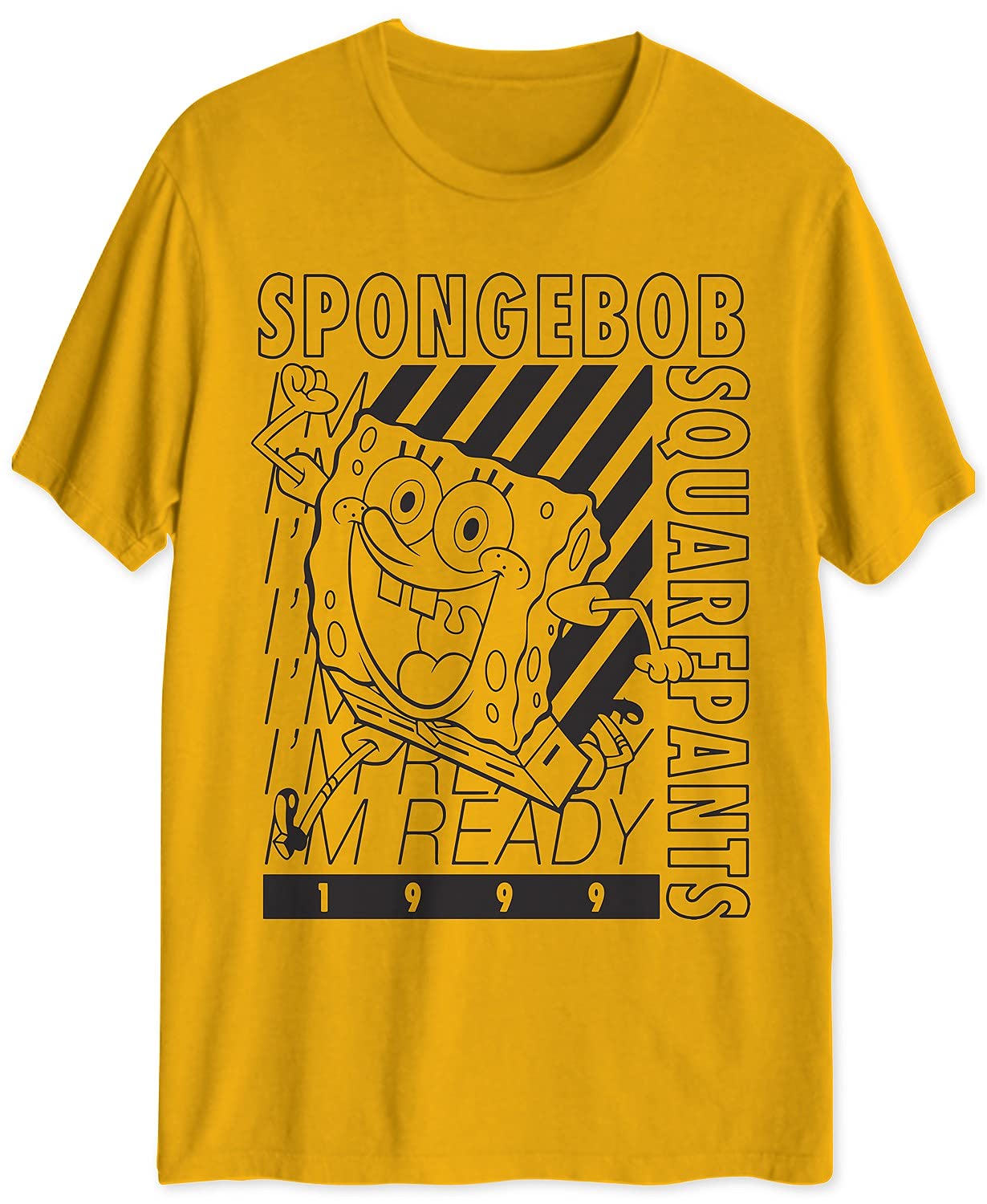 Spongebob Squarepants Men's T-Shirt - Vintage 1999 'I'm Ready' Running Bob Graphic Tee for Casual Wear & Cartoon Fans