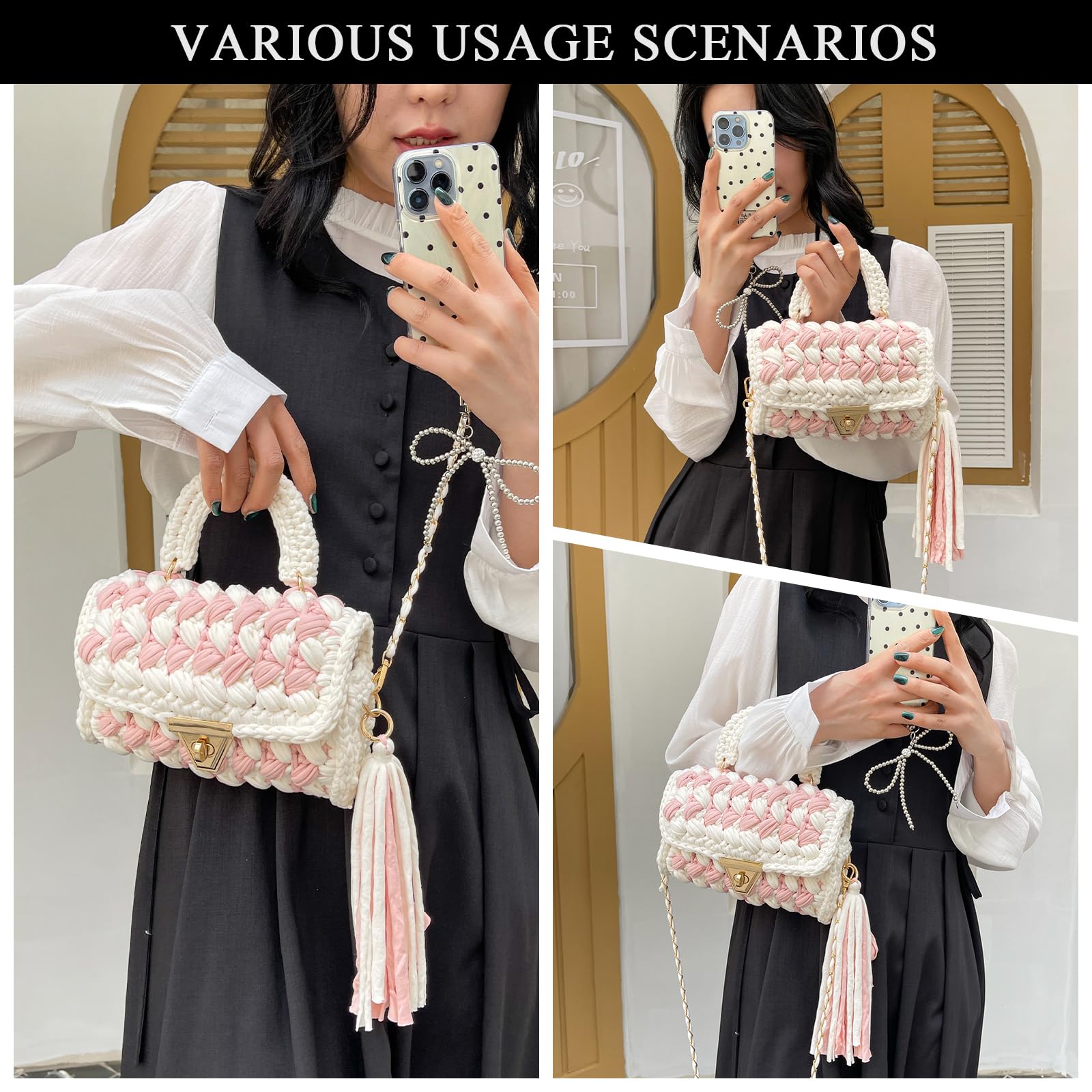 Colorful Crochet Crossbody Bags for Women - Boho Knit Purse for Daily Use