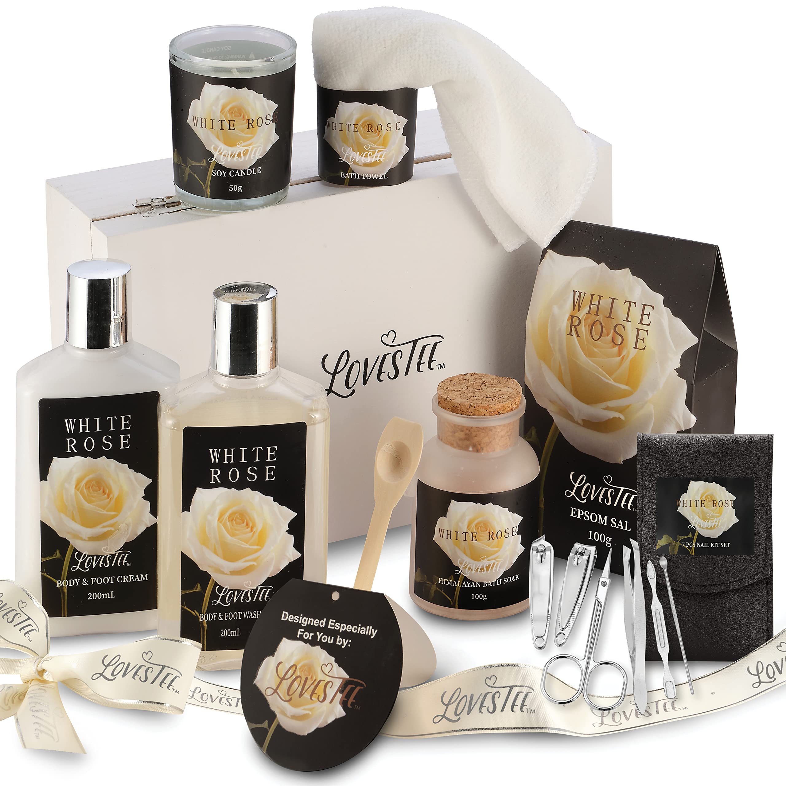 14-Piece Aromatherapy Bath Gift Set for Women - Spa Basket with Scented Candle, Body Wash, Moisturizing Cream, Bath Soak, Epsom Salt, Soft Towel & Nail Care Kit - Relaxing Self Care & Pampering Spa Gift for Women, Mom, Her - Perfect for Birthday, Anniversary, Mother's Day & Stress Relief