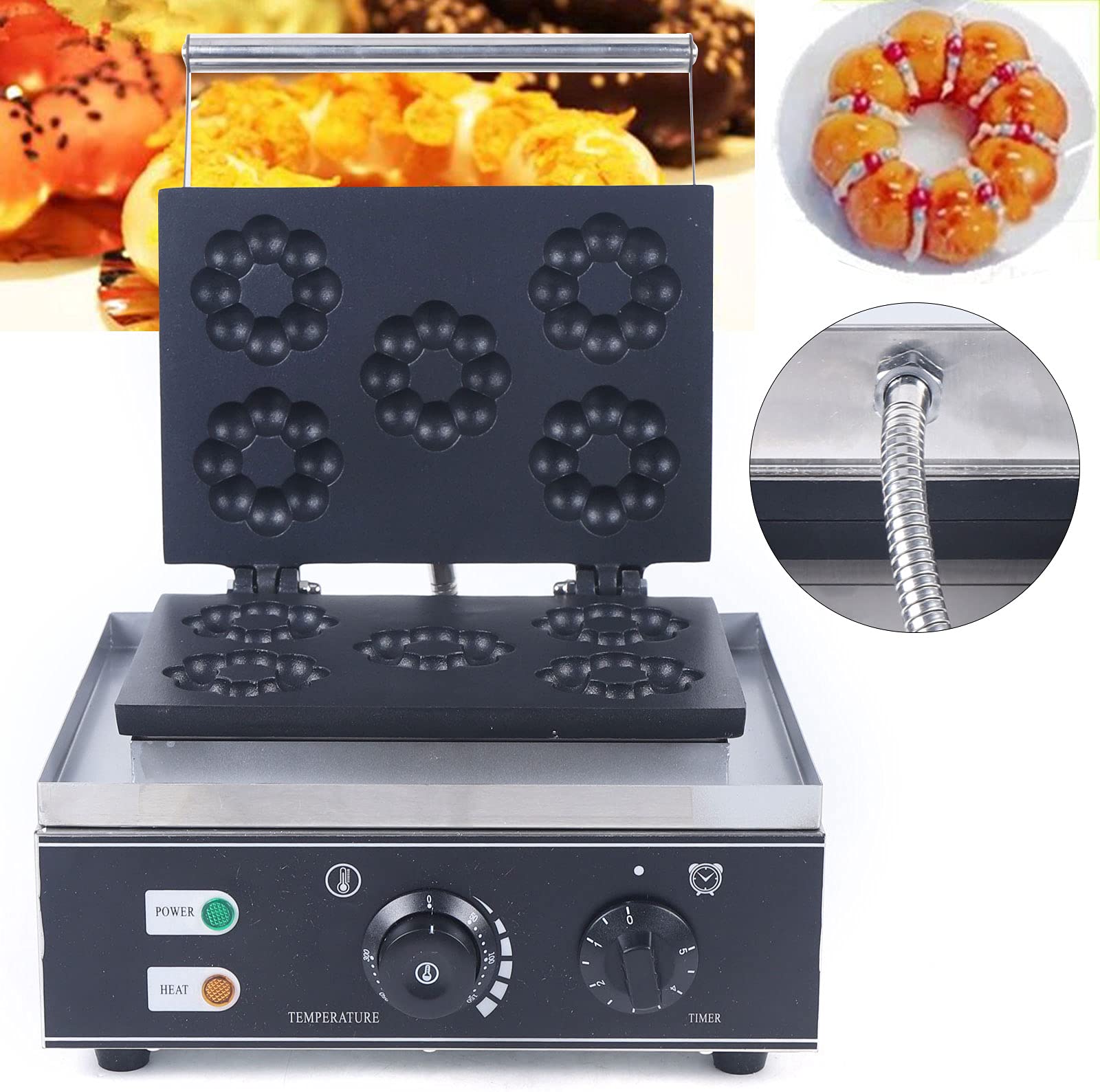 Commercial Mini Donut Maker Machine - 5-Cavity Plum Blossom Waffle Donut Maker with Non-Stick Surface for Breakfast, Snacks & Desserts | Perfect for Home, Cafés & Bakeries