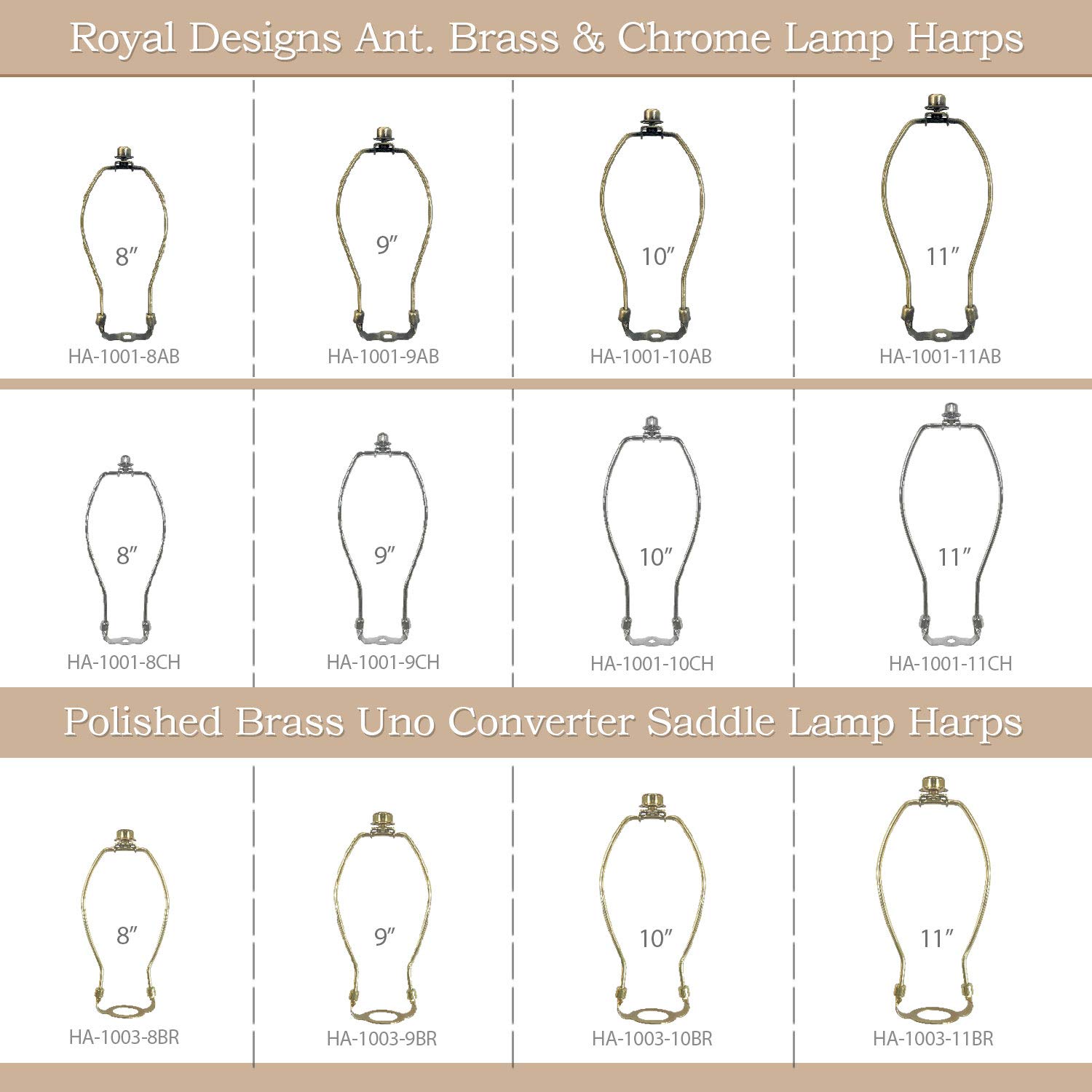 Royal Designs Heavy Duty Lamp Harp Finial & Holder Set - 8.5