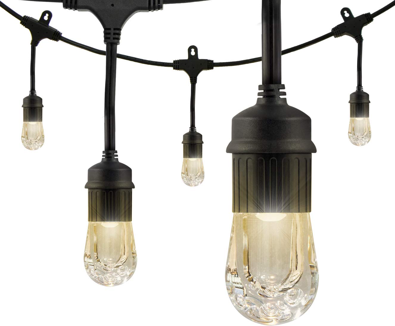 Enbrighten 24ft Outdoor String Lights - 12 Shatterproof Acrylic Bulbs, Warm White LED Fairy Lights with Black Weatherproof Cord for Patio, Garden, Wedding & Backyard Decor (Model 31662)