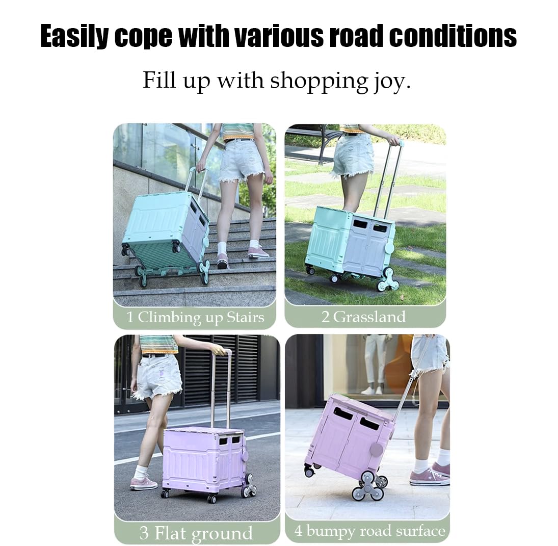 Foldable Utility Cart with Stair Climbing Wheels - Portable Hand Truck with Aluminum Alloy Telescoping Handle for Groceries, Books, Tools & Supplies | Ideal for Shopping, Moving & Warehouse Use