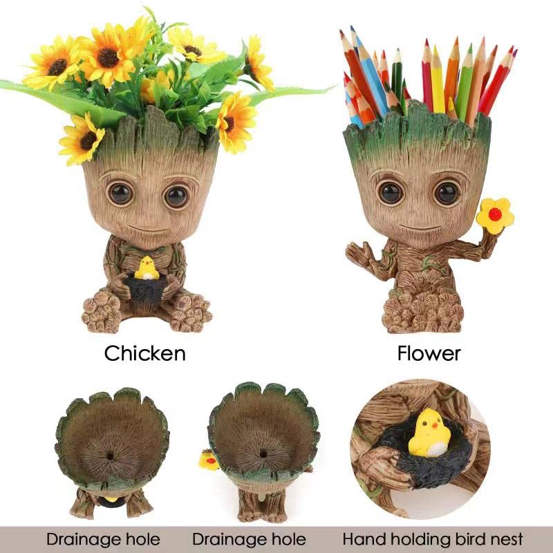 Face Planters Pots - Cute Succulent & Flower Head Planter with Drainage Hole - Perfect for Home, Garden, Office Decor - Great Gift Idea for Plant Lovers (Groot Style)