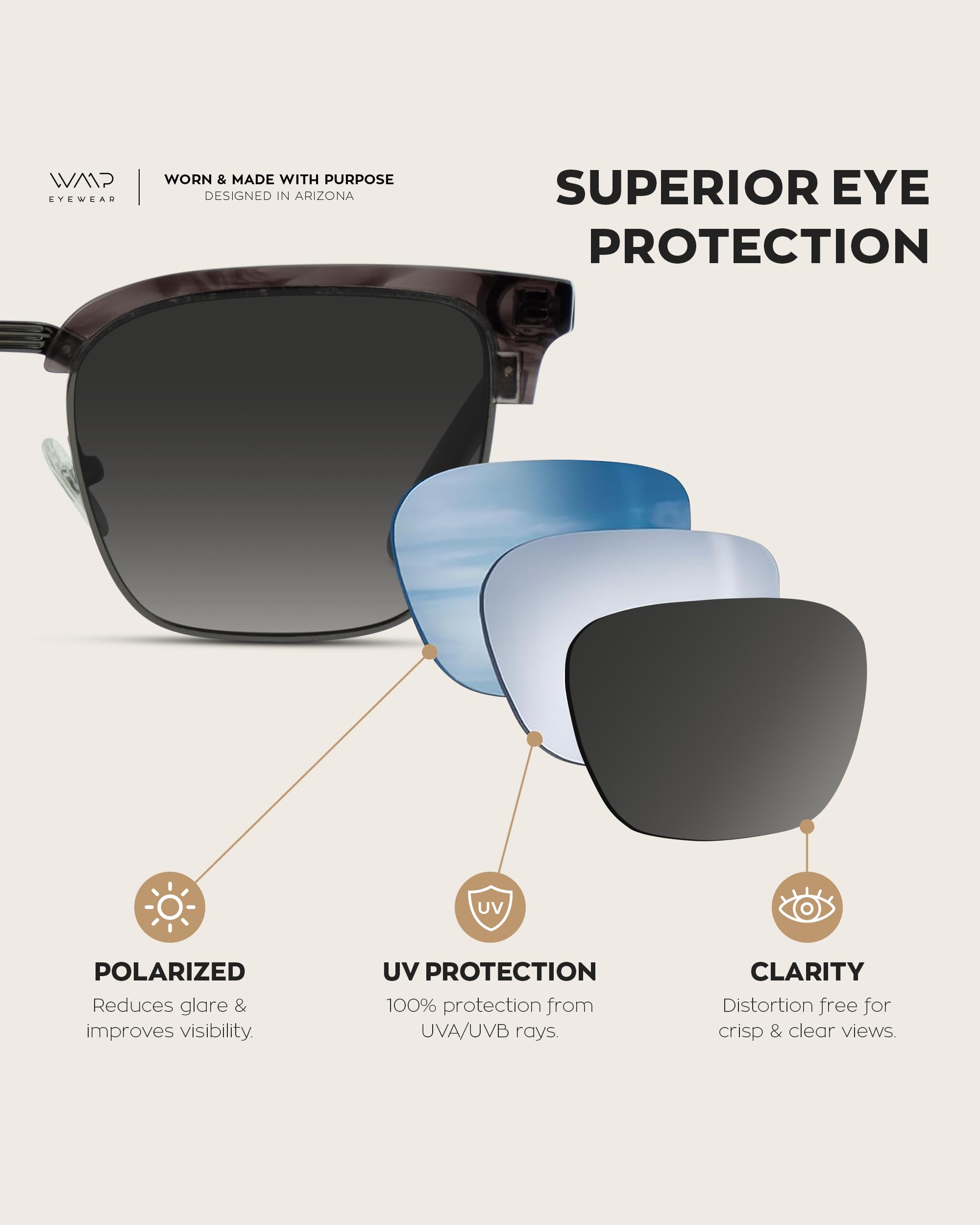 WearMe Pro Modern Semi-Rimless Rectangular Polarized Sunglasses for Men & Women - UV Protection, Lightweight & Stylish for Driving, Beach & Outdoor Activities