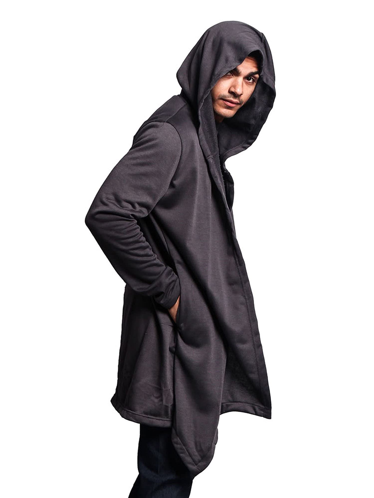 Men's Long Length Cloak Cardigan Hoodie - Stylish Warm Winter Coat with Hood for Outdoor & Casual Wear