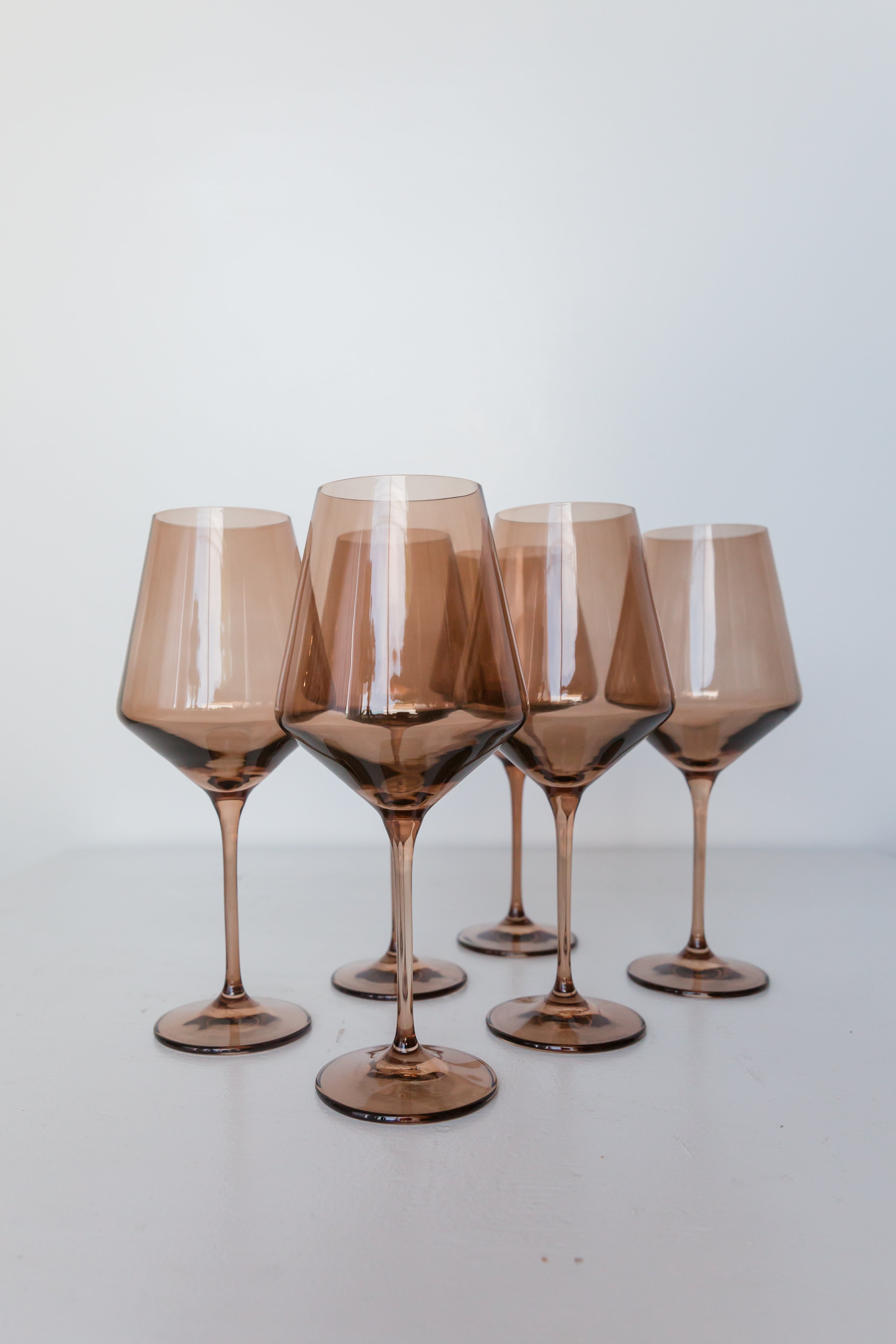 Estelle Colored Wine Glasses Set of 6 - Mocha Mousse (Amber Smoke) for Red Wine, White Wine & Cocktails | Elegant Stemware for Dinner Parties, Weddings & Home Entertaining
