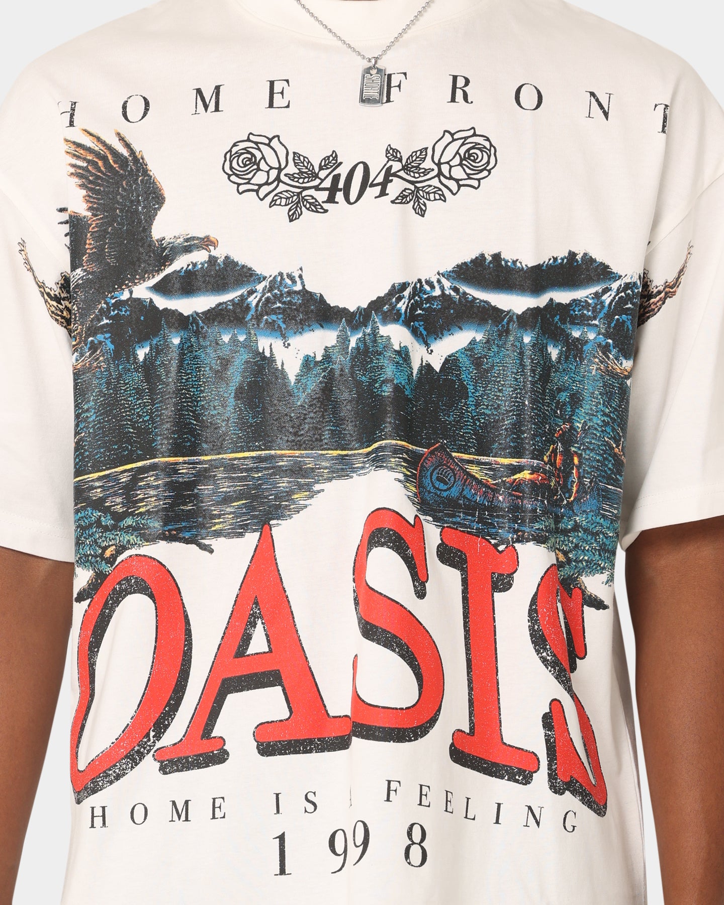 Vintage 404 Oasis Graphic T-Shirt - Soft Cotton Off-White Tee for Men & Women | Casual Streetwear, Retro Gaming Outfit, Music Festival Style