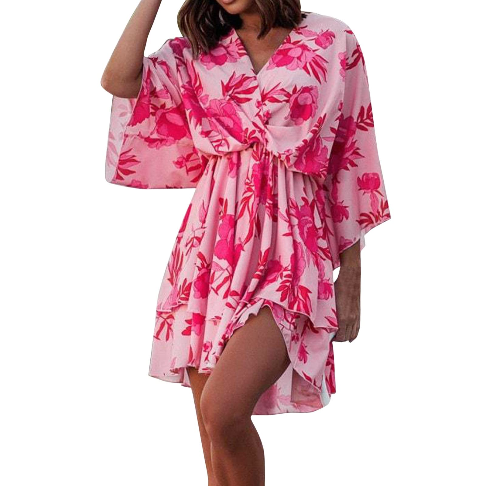 Women's Summer Casual V-Neck Floral Geometric Print Short Sleeve Dress - Perfect for Beach, Club, and Everyday Wear