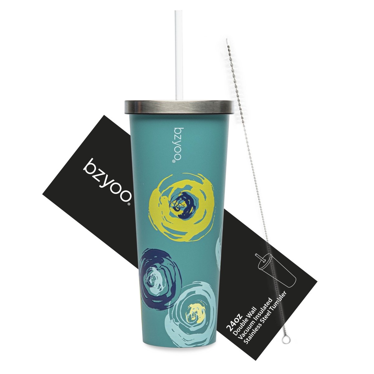 24oz Double Wall Vacuum Insulated Stainless Steel Tumbler with Straw Lid - Green Cyclone | Leakproof Travel Mug for Hot & Cold Drinks | Perfect for Gym, Office, Hiking & Outdoor Activities