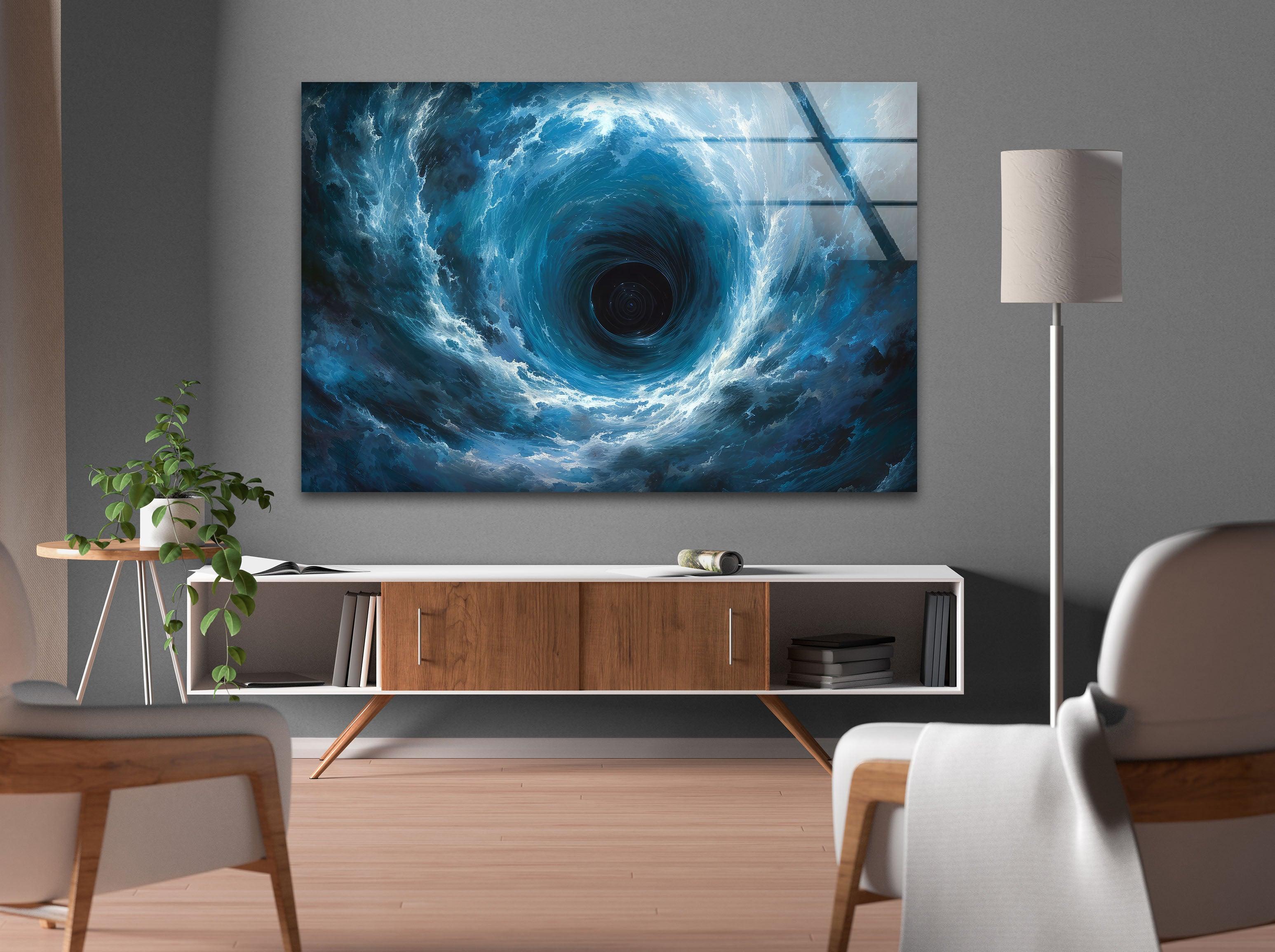 Blue Vortex Glass Wall Art - Handcrafted Modern Home Decor for Living Room, Bedroom & Office - Stunning 3D Glass Sculpture for Unique Interior Design