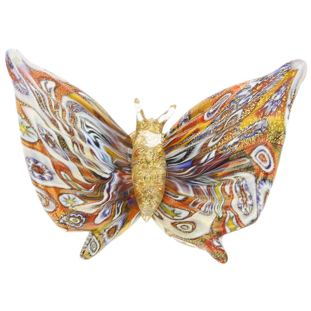 Authentic Murano Glass Butterfly - Handcrafted Venetian Millefiori Art Piece with Gold Accents | Perfect for Home Décor, Wedding Gifts & Collector's Display