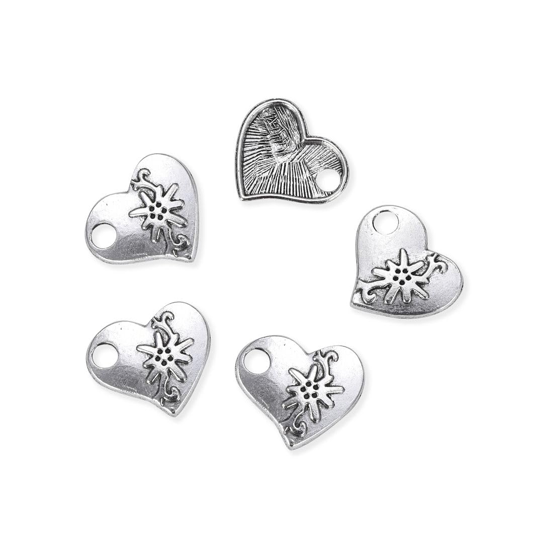 Adabele Flower Vine Charm Pendant - Symbol of Strength Heart in Antique Silver for Necklace, Bracelet, Anklet, Earrings & Keychain - DIY Jewelry Making Supplies - Perfect for Boho, Vintage & Handmade Jewelry Designs