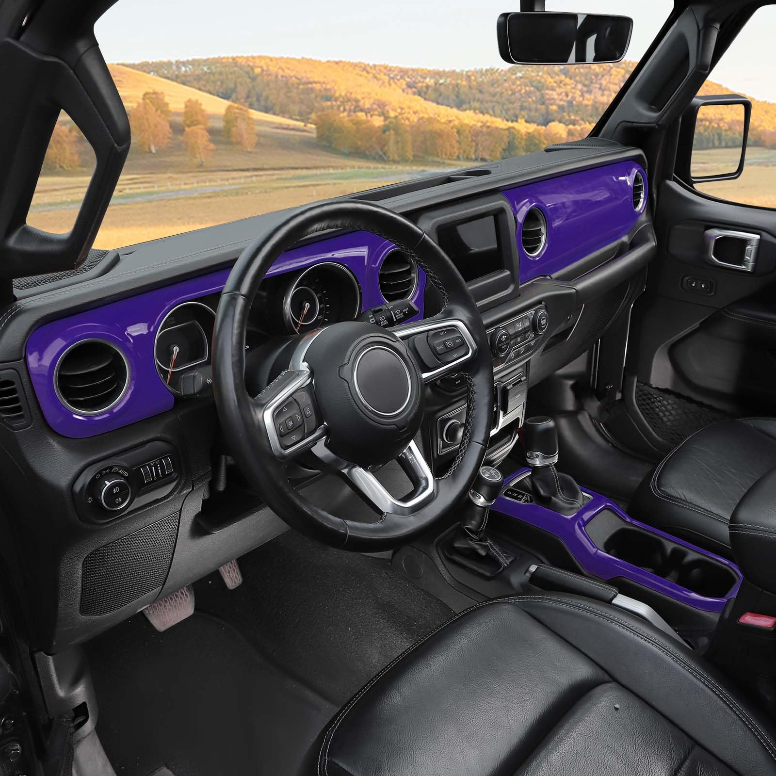 RT-TCZ Purple Dash Trim Cover & Gear Shift Panel Frame for Jeep Wrangler JL/JLU/Gladiator JT (2018-2023) - 3pc Interior Accessories - Enhance Your Ride's Style & Protection