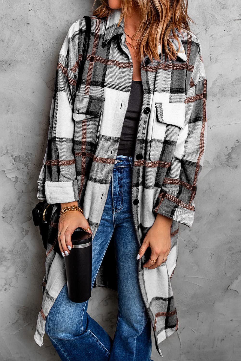 PRETTYGARDEN Women's 2025 Plaid Shacket Jacket - Long Sleeve Button Down Shirt & Winter Wool Coat | Fashion Outerwear for Fall, Winter & Layering Outfits