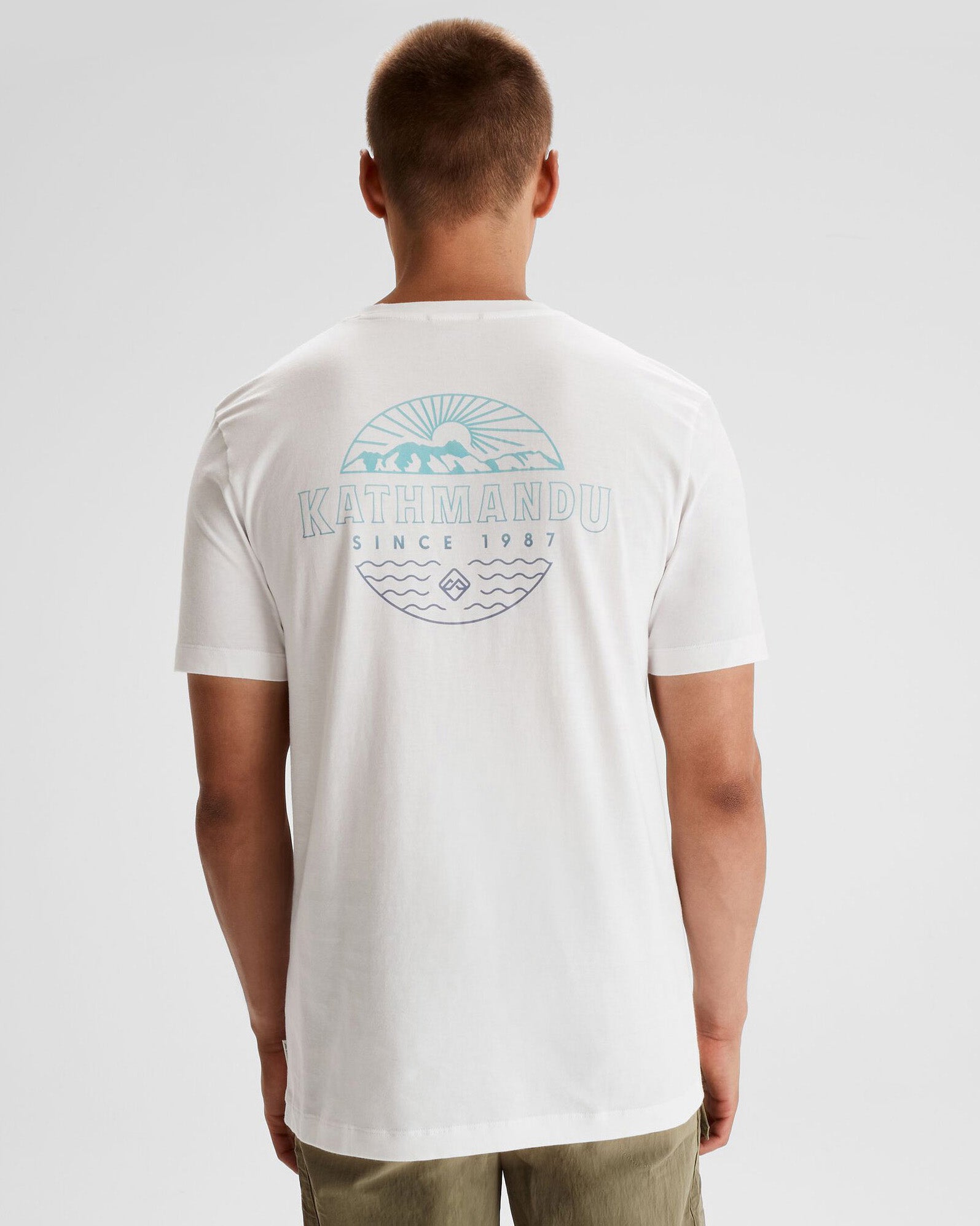 Men's Kathmandu Logo Faded Organic Cotton T-Shirt - White | Soft & Breathable Casual Tee for Everyday Wear, Travel & Outdoor Activities
