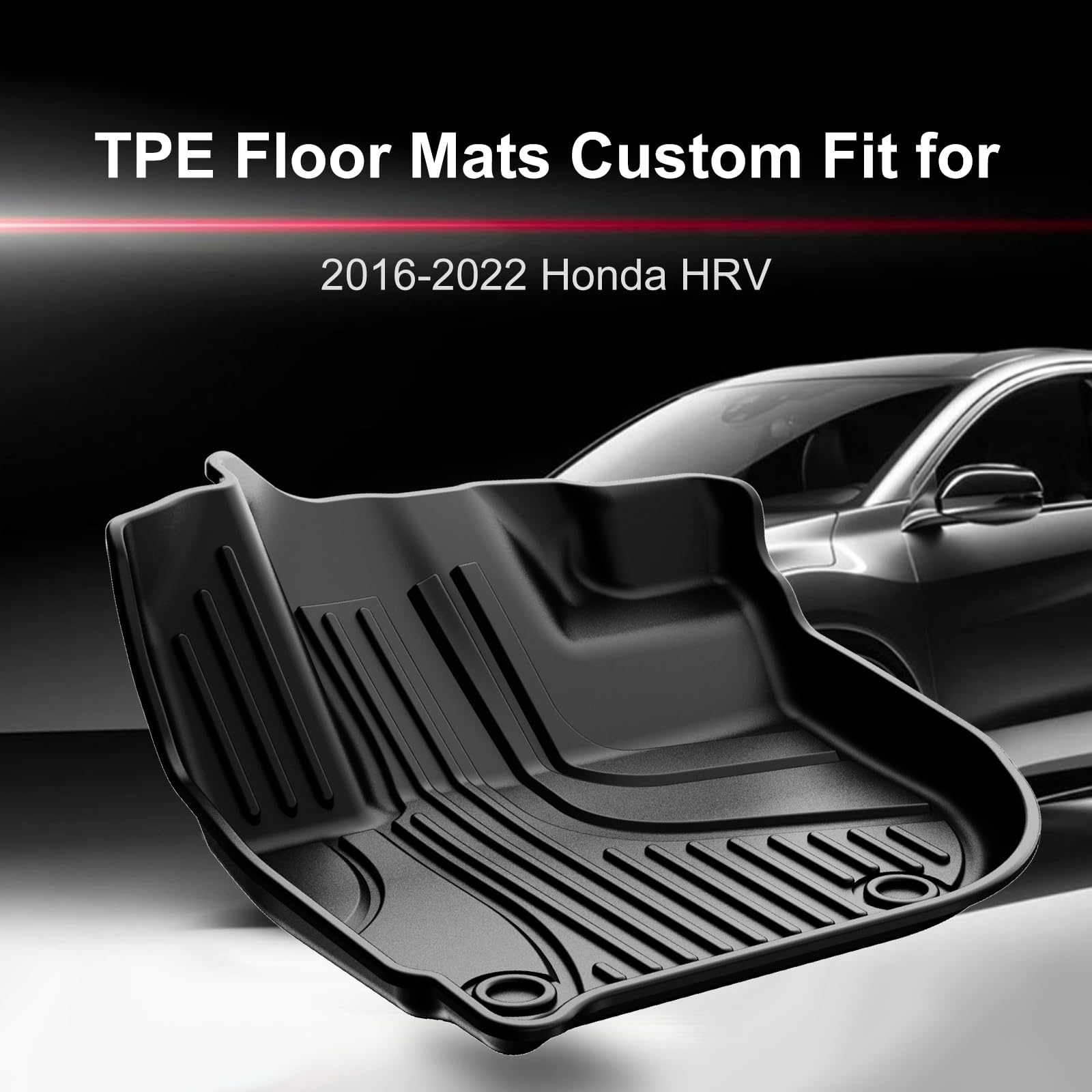 Premium All-Weather TPE Floor Mats for Honda HR-V (HRV) 2016-2022 - Front & Rear Custom Fit Car Floor Liners - Durable Black Interior Accessories - Perfect for Daily Commute, Road Trips and Winter Protection