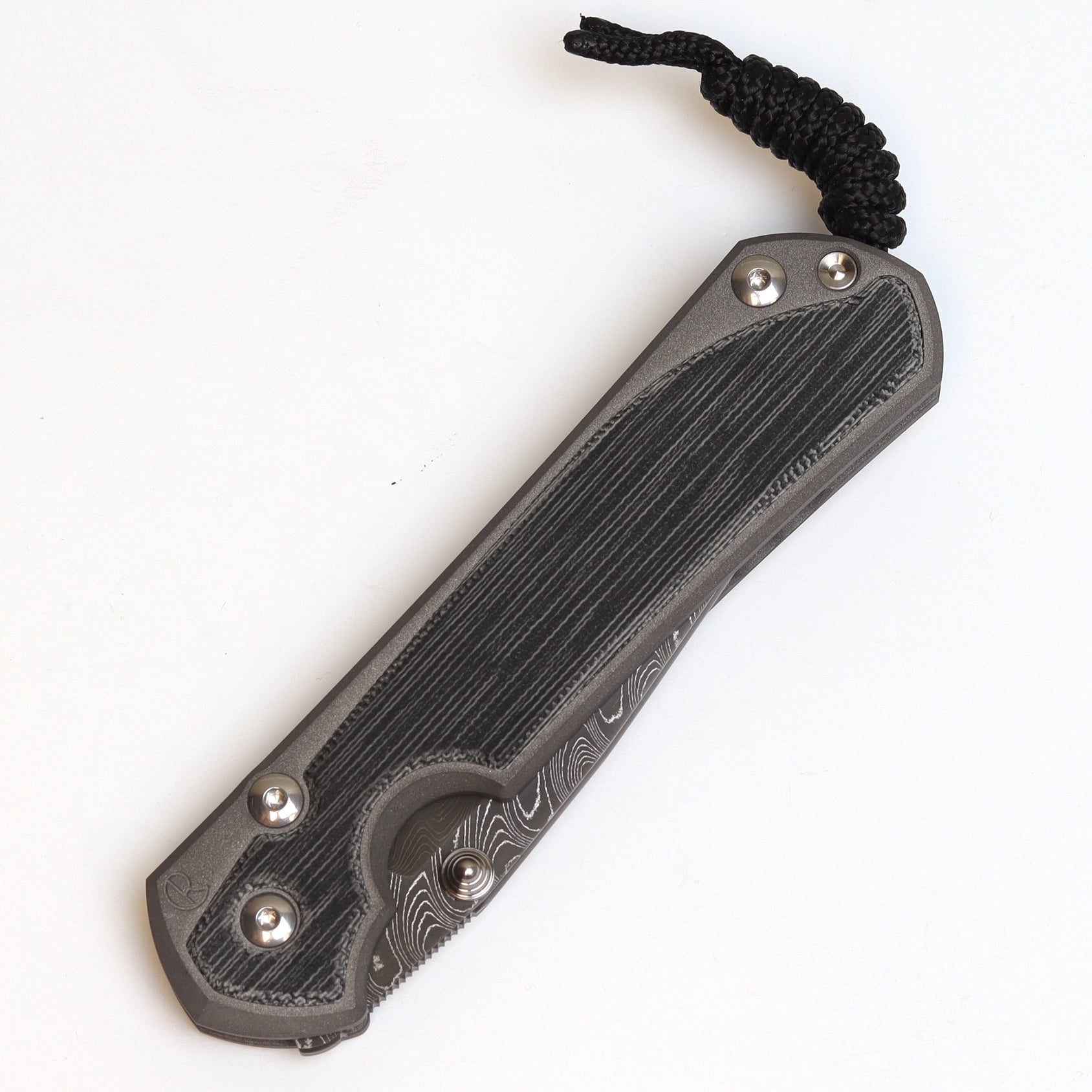 Chris Reeve Knives Large Sebenza 31 Drop Point Folding Knife - Boomerang Damascus Steel Blade with Black Canvas Micarta Inlay & Double Silver Lugs - EDC, Outdoor, Camping, Hunting, Survival, Collection