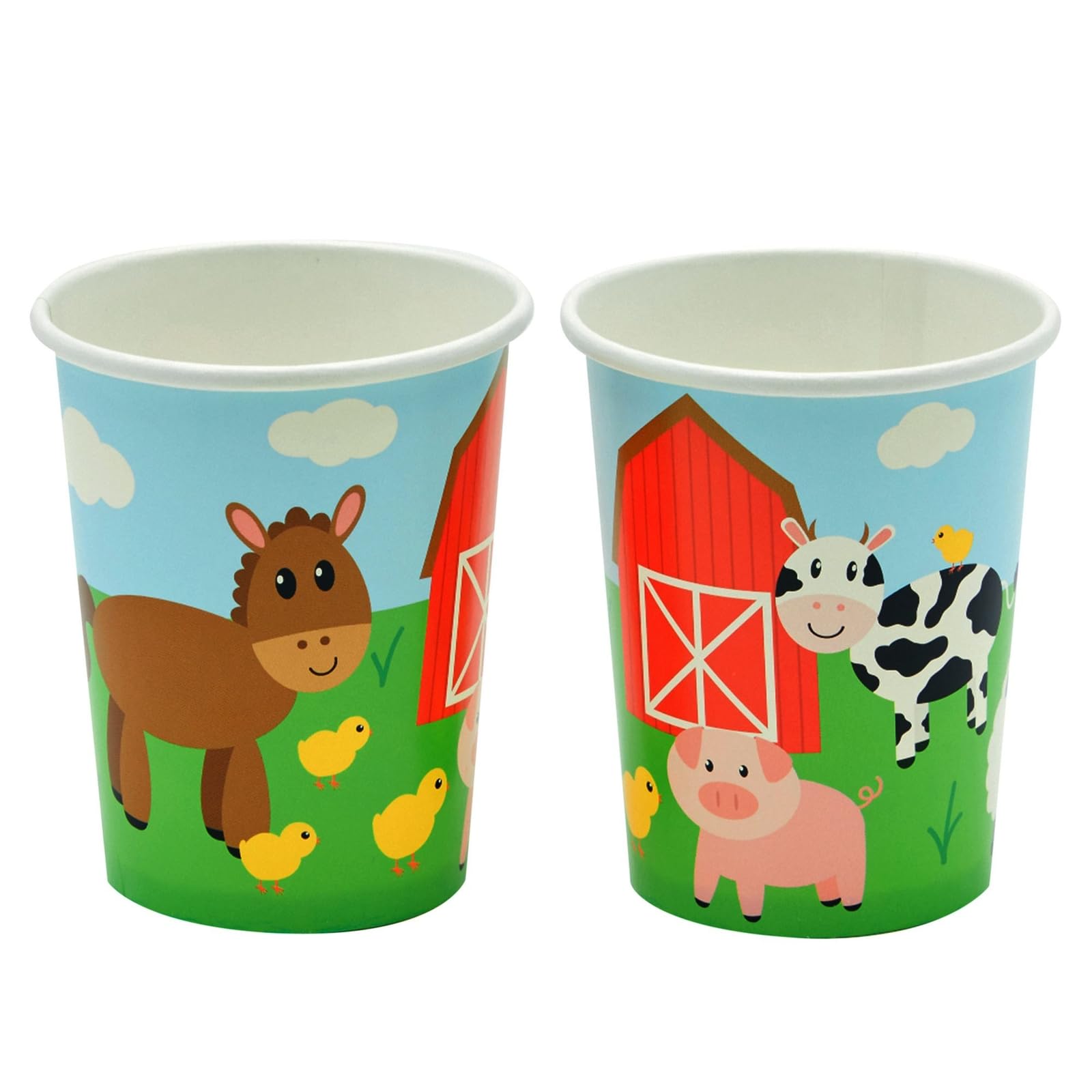 Juvale 144-Piece Farm Animal Birthday Party Supplies Set - Barnyard Themed Decorations with Paper Plates, Napkins, 9oz Cups & Plastic Cutlery for 24 Guests | Perfect for Kids Birthday Parties, Baby Showers & Farm-Themed Events