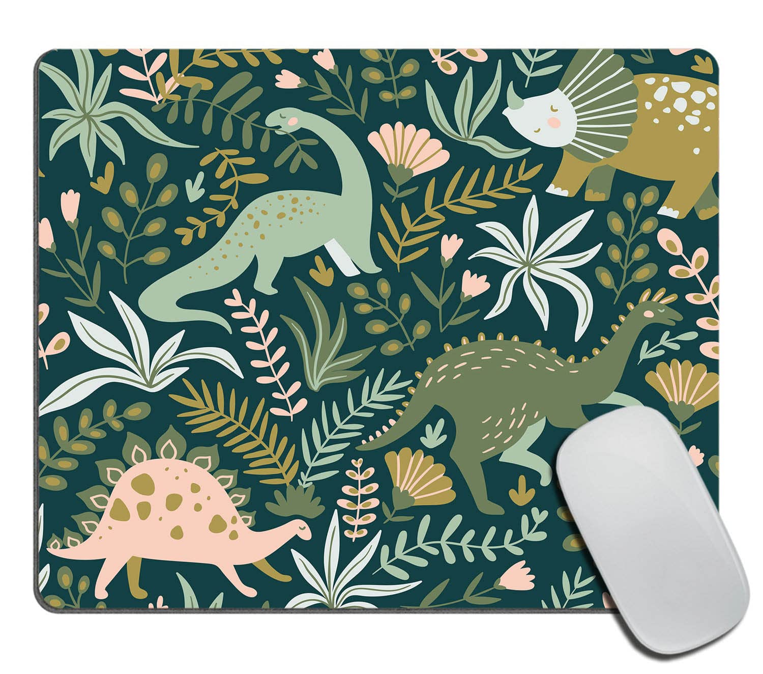 Custom Non-Slip Rubber Mouse Pad with Dinosaur, Tropical Leaves & Floral Designs - Smooth Rectangle Computer Mousepad for Laptop & PC - Perfect for Office, Gaming & Home Workspace