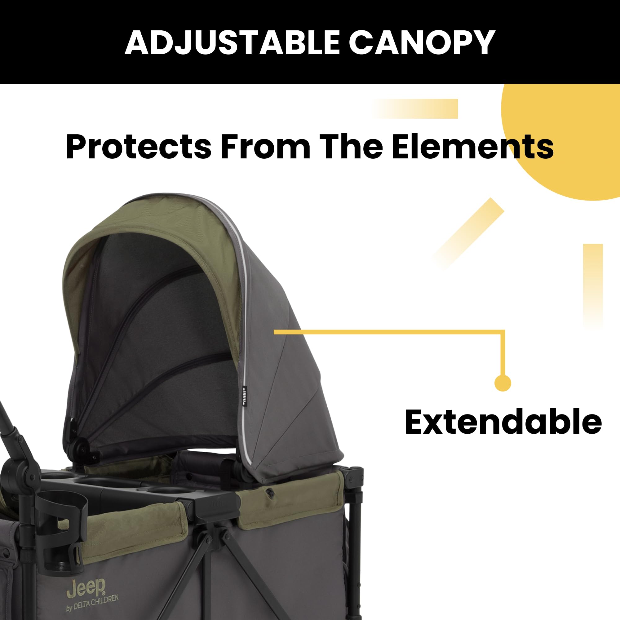 Delta Children Jeep Sport All-Terrain Stroller Wagon with Canopy, Parent Organizer & Adjustable Handlebar - Grey/Olive Green | Perfect for Outdoor Adventures, Beach Trips & Family Outings