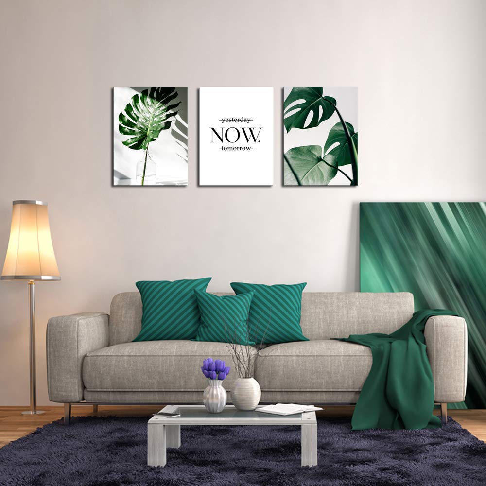 Nordic Canvas Wall Art - Modern Green Plant Leaf Print Painting for Home Decor, Kitchen & Office | DZL Art H72534 | Perfect for Living Room, Bedroom & Workspace