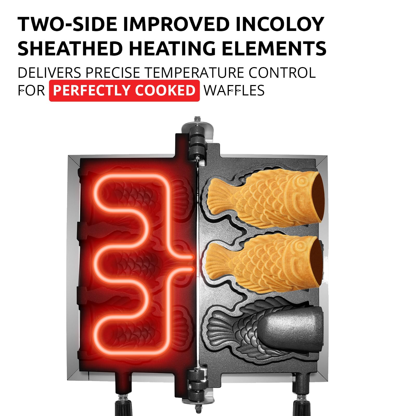 Commercial Electric Japanese Taiyaki Maker Machine - Open Mouth Fish Waffle Iron with Batter Dispenser & Stuffing Scoop for Ice Cream, Red Bean Paste - Perfect for Street Food, Dessert Shops & Home Baking