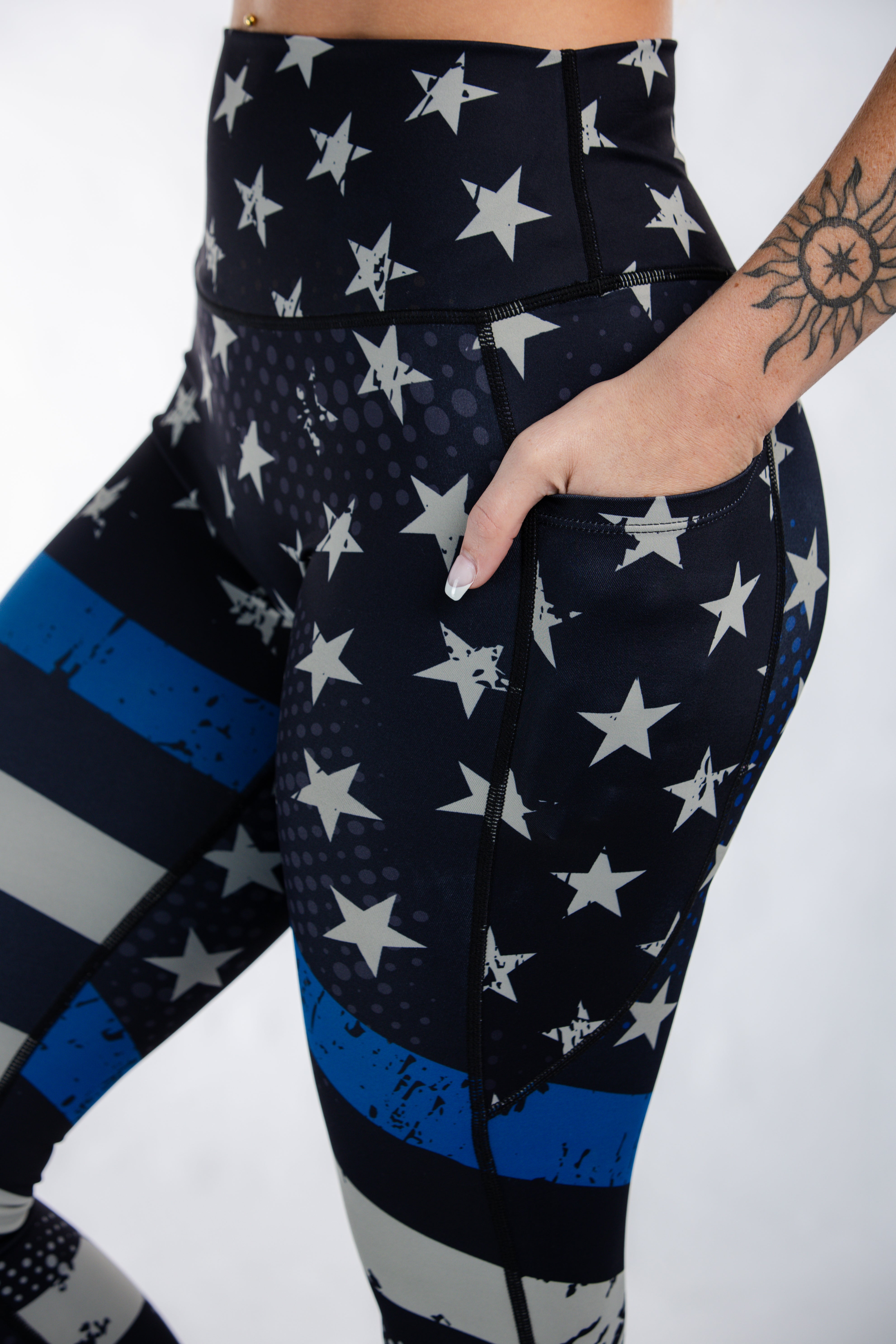 Empowered Leggings for Women - High Waist Yoga Pants with Blue Line Design | Perfect for Workout, Running & Casual Wear