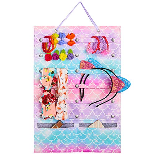 **Beinou Mermaid Hairbow & Hair Accessories Organizer - Felt Wall Hanging Storage for Hair Clips, Hair Ties, Jewelry | Girls' Room Decor, Bathroom & Bedroom Organization**